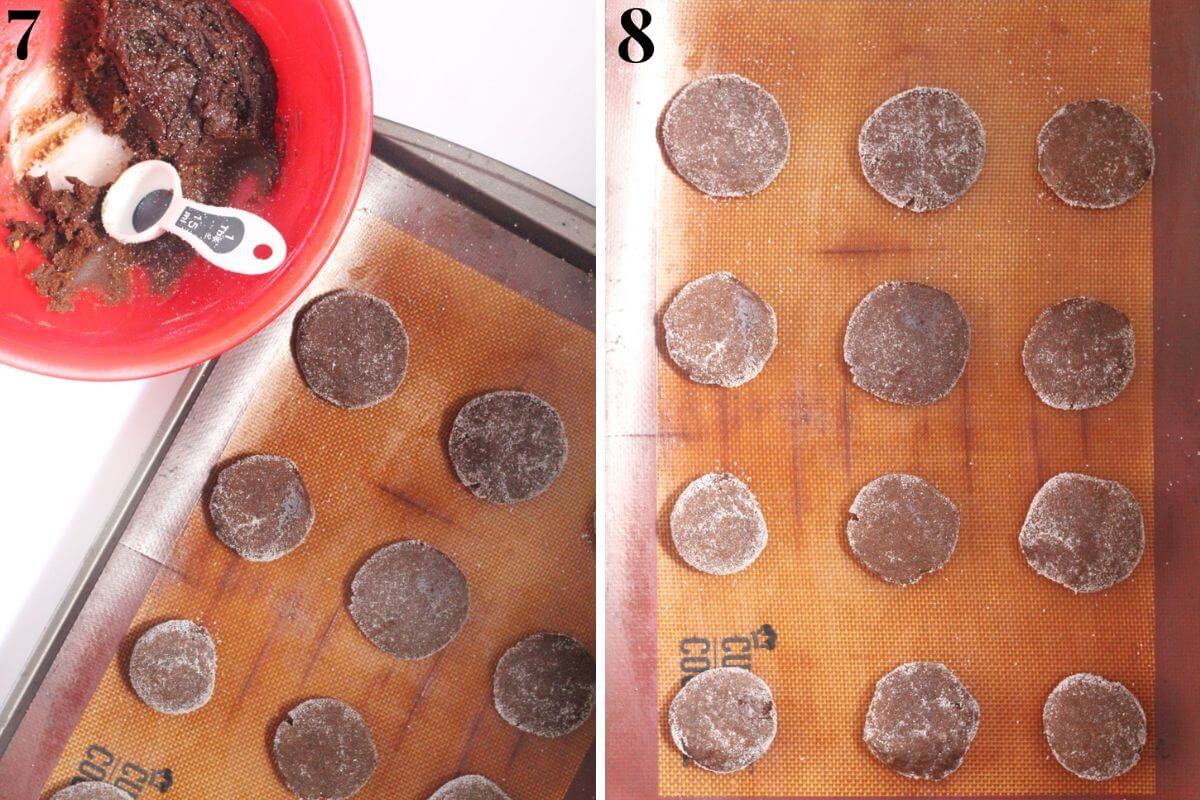 steps 7 and 8 rolling and flattening molasses cookie dough for baking