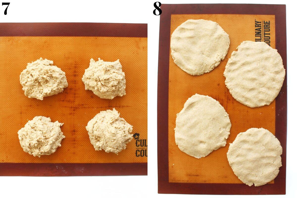 steps 7 and 8 dividing naan dough and rolling flat
