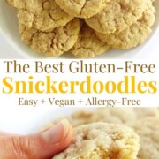 collage image of gluten-free vegan snickerdoodle cookies