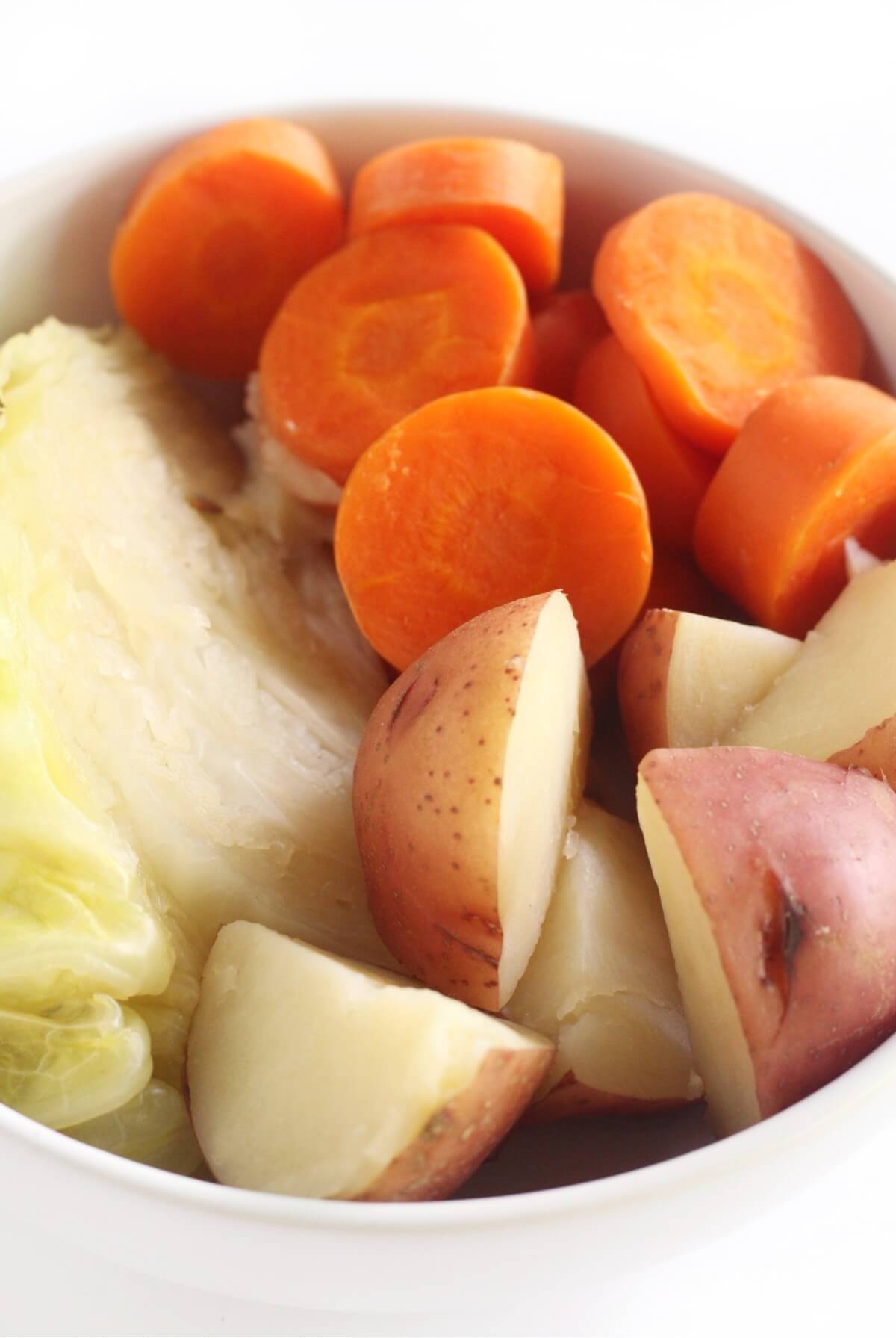 close up of boiled dinner vegetables