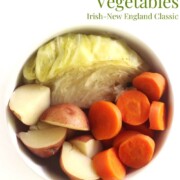 vegan new england boiled vegetables with image text