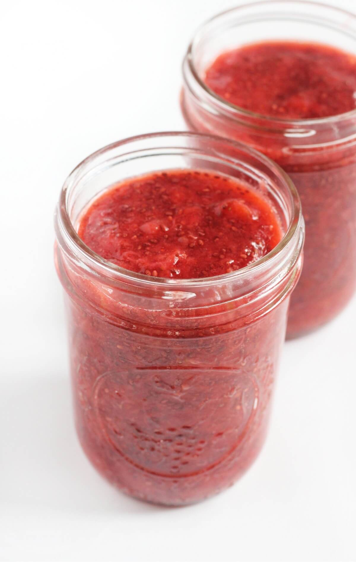 two jars of homemade strawberry chia jam