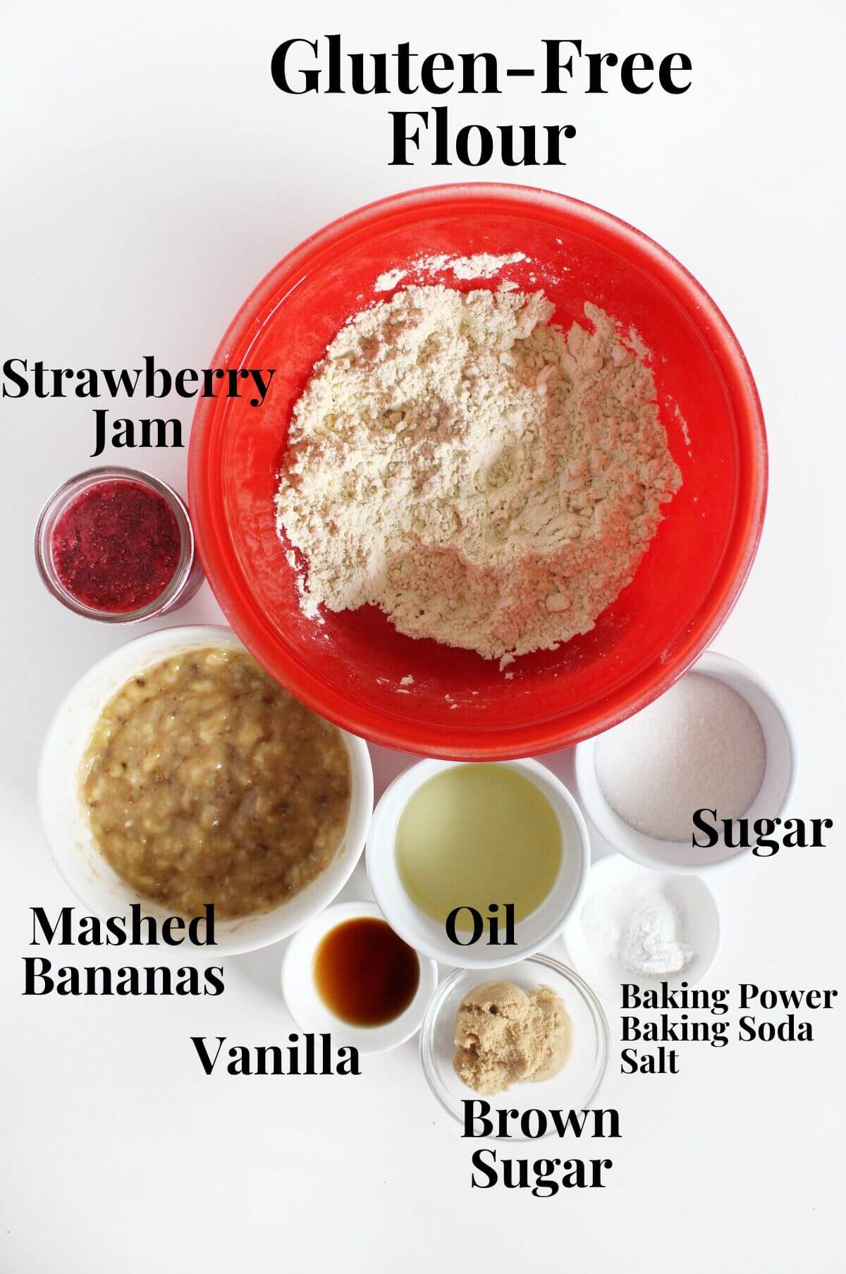ingredients in strawberry banana bread