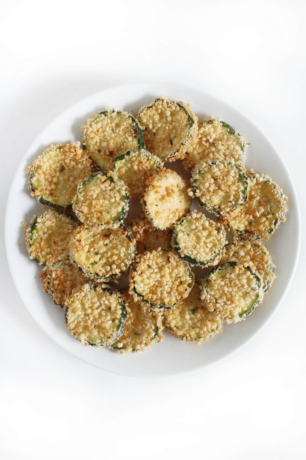 plate of plain breaded air fried zucchini chips
