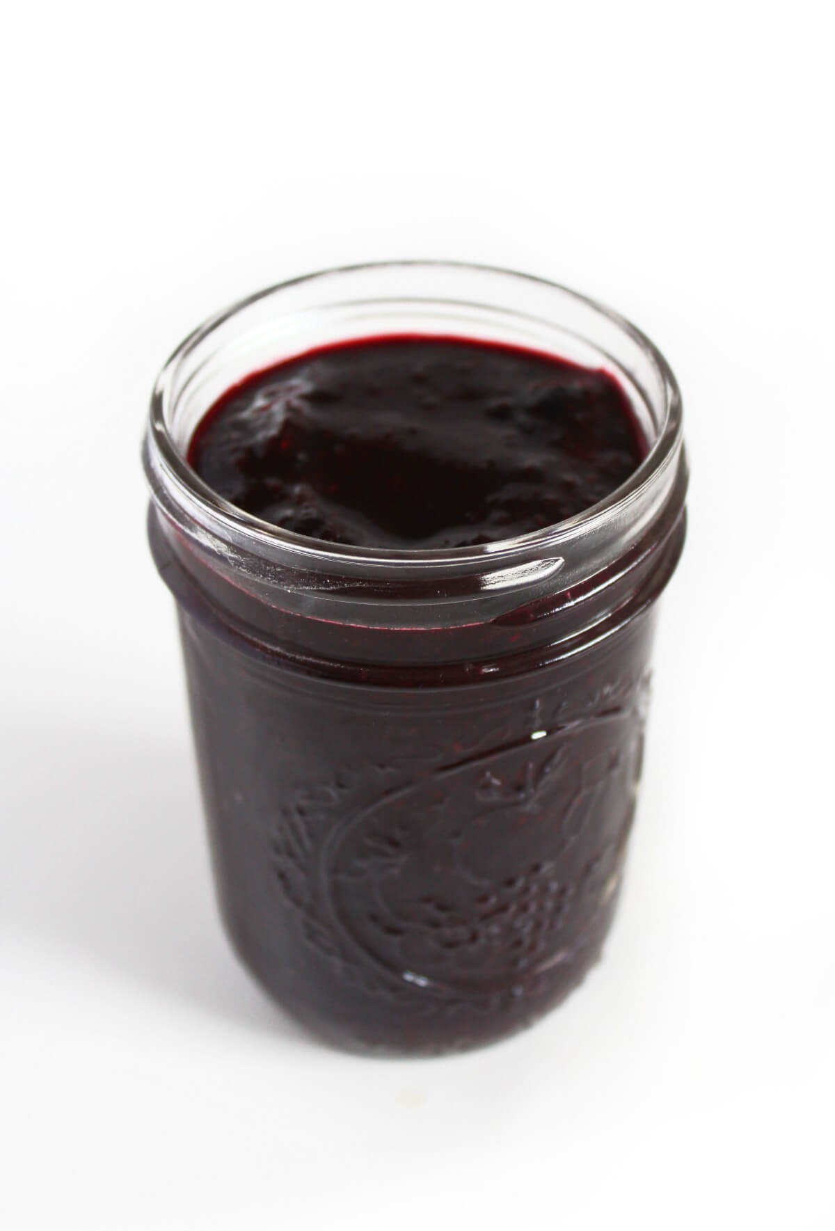 single jar of blueberry chia seed jam
