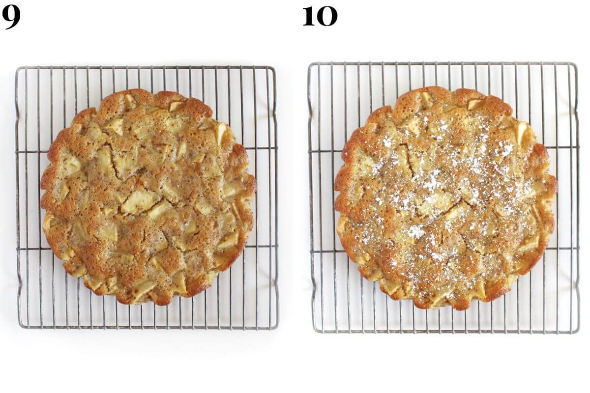 steps 9 and 10 cooling french apple cake on wire rack