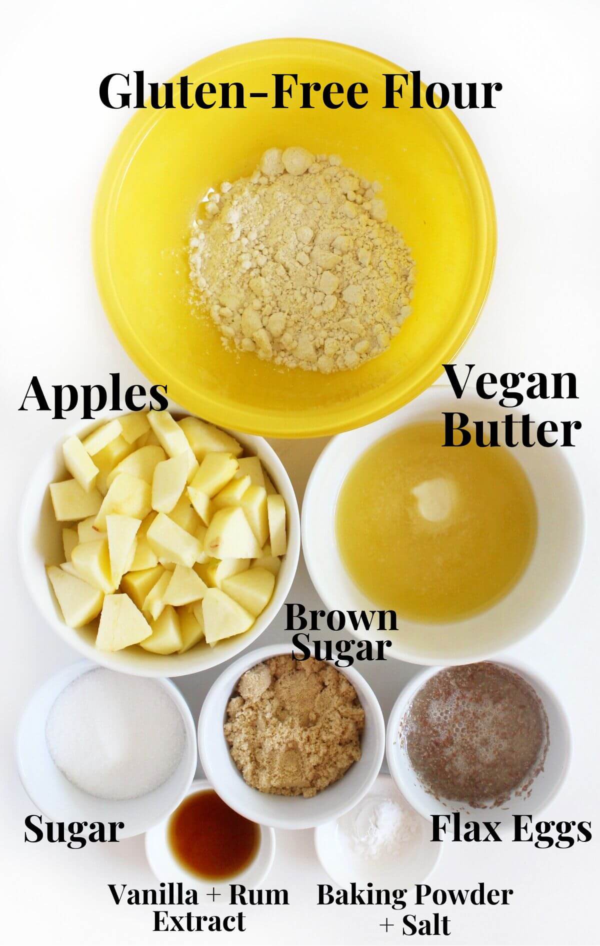 ingredients for gluten-free and vegan french apple cake