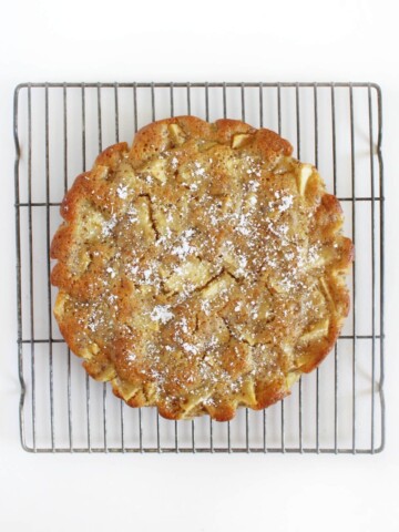 gluten-free french apple cake on wire rack