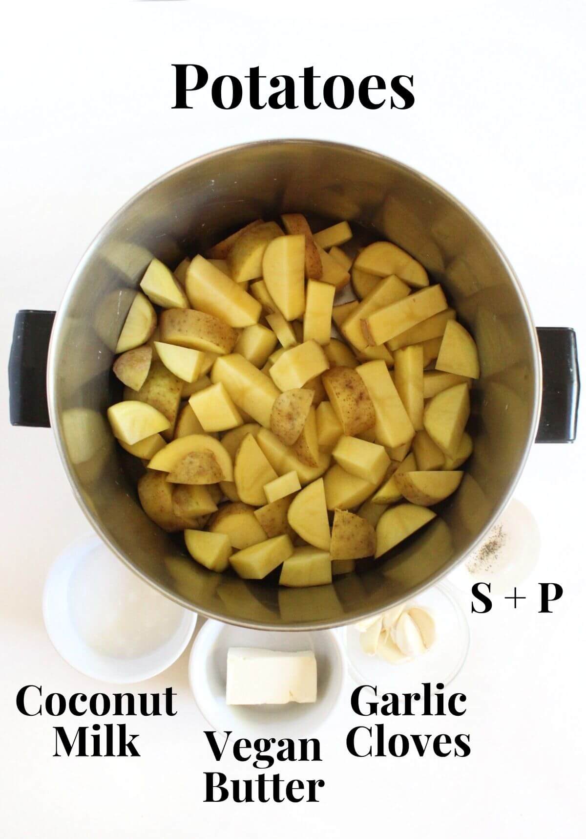 ingredients to make creamy vegan garlic mashed potatoes.