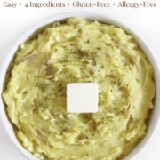 creamy garlic mashed potatoes with image text.