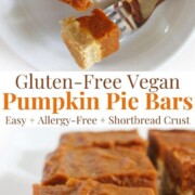 collage image of gluten-free pumpkin pie bars.
