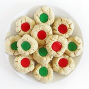 final plate of gluten-free thumbprint cookies for christmas.