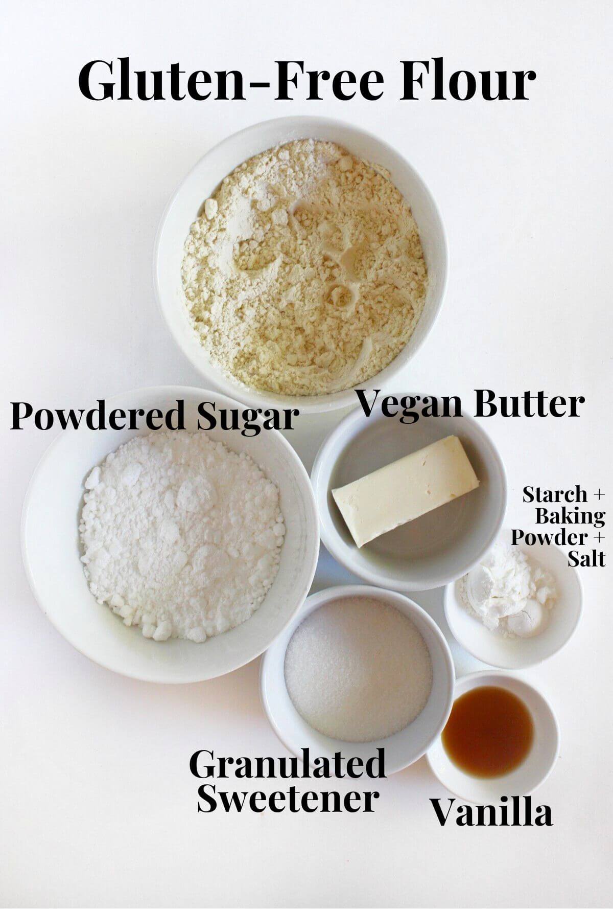 ingredients for gluten-free vegan thumbprint cookies.