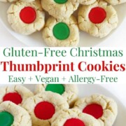 collage image of gluten-free thumbprint cookies.