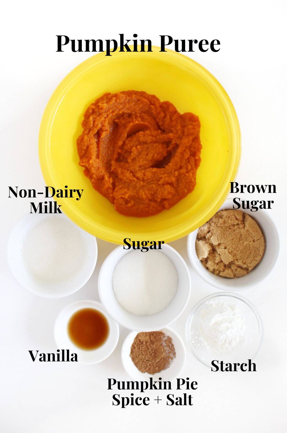 ingredients for pumpkin pie filling for gluten-free pumpkin pie bars.