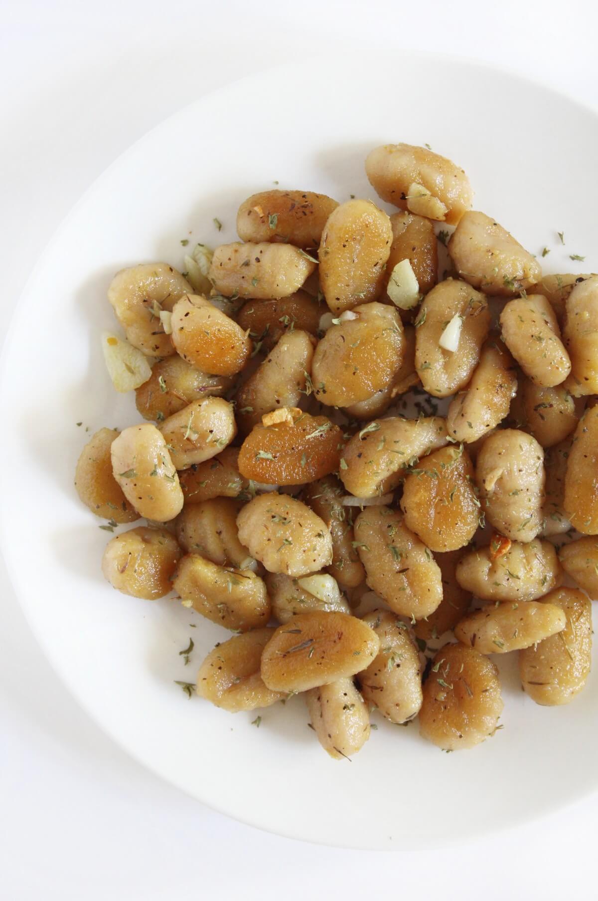 crispy vegan brown butter garlic gnocchi.