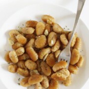 brown butter garlic gnocchi with image text.