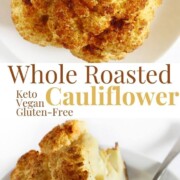 collage image of whole roasted cauliflower recipe.
