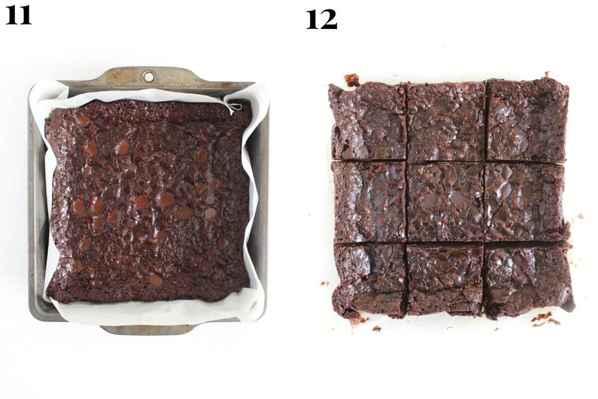 steps 11 and 12 baking fudgy brownies and allowing them to cool before slicing.