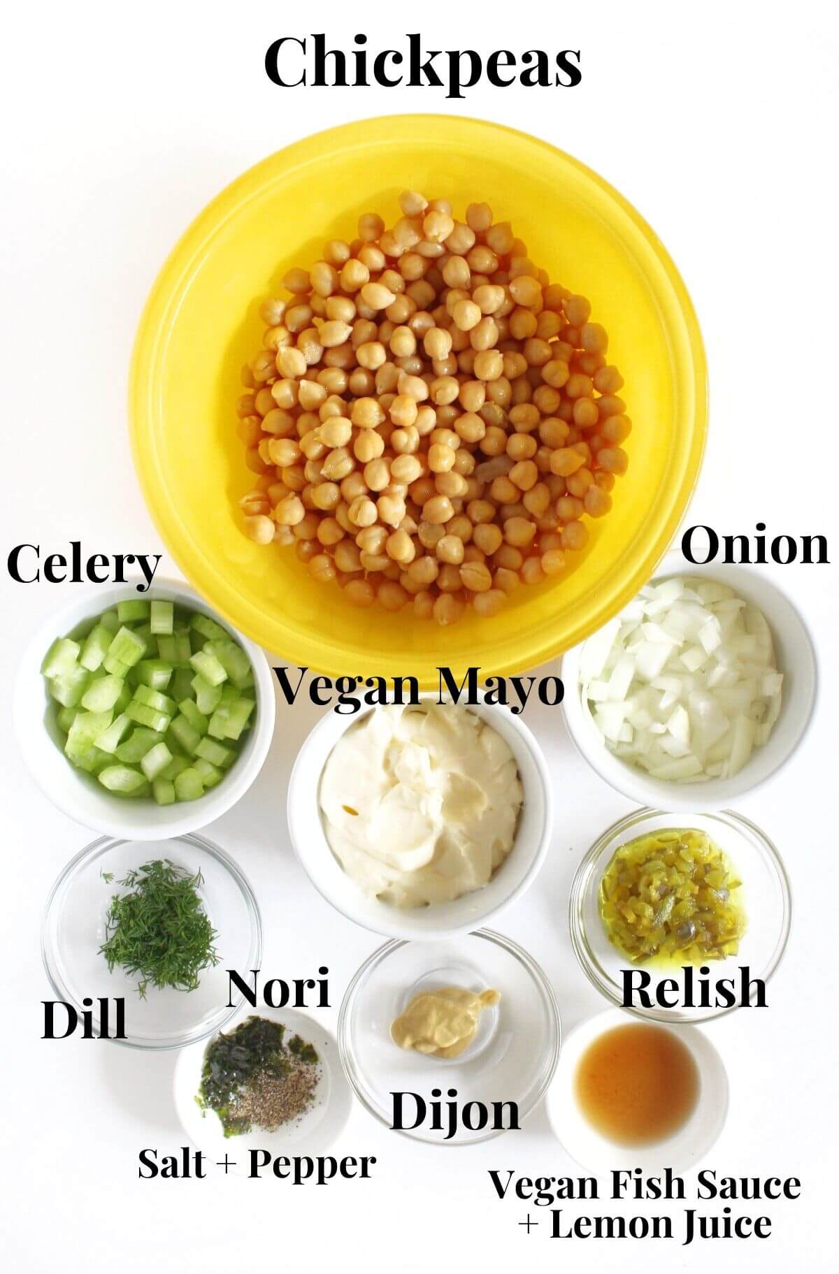 ingredients for vegan tuna salad with chickpeas.