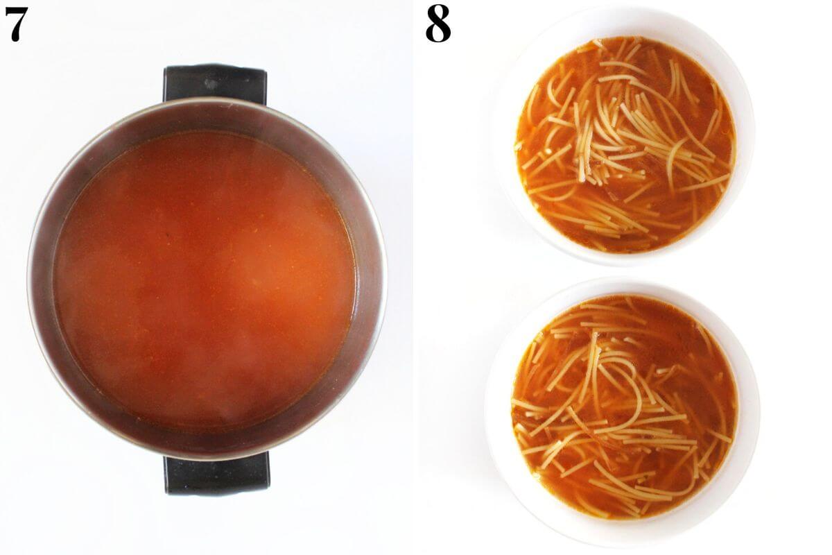 steps 7 and 8 seasoning soup and serving into bowl.