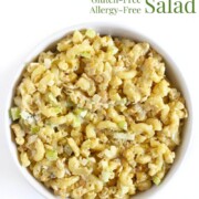 vegan tuna pasta salad with image text.