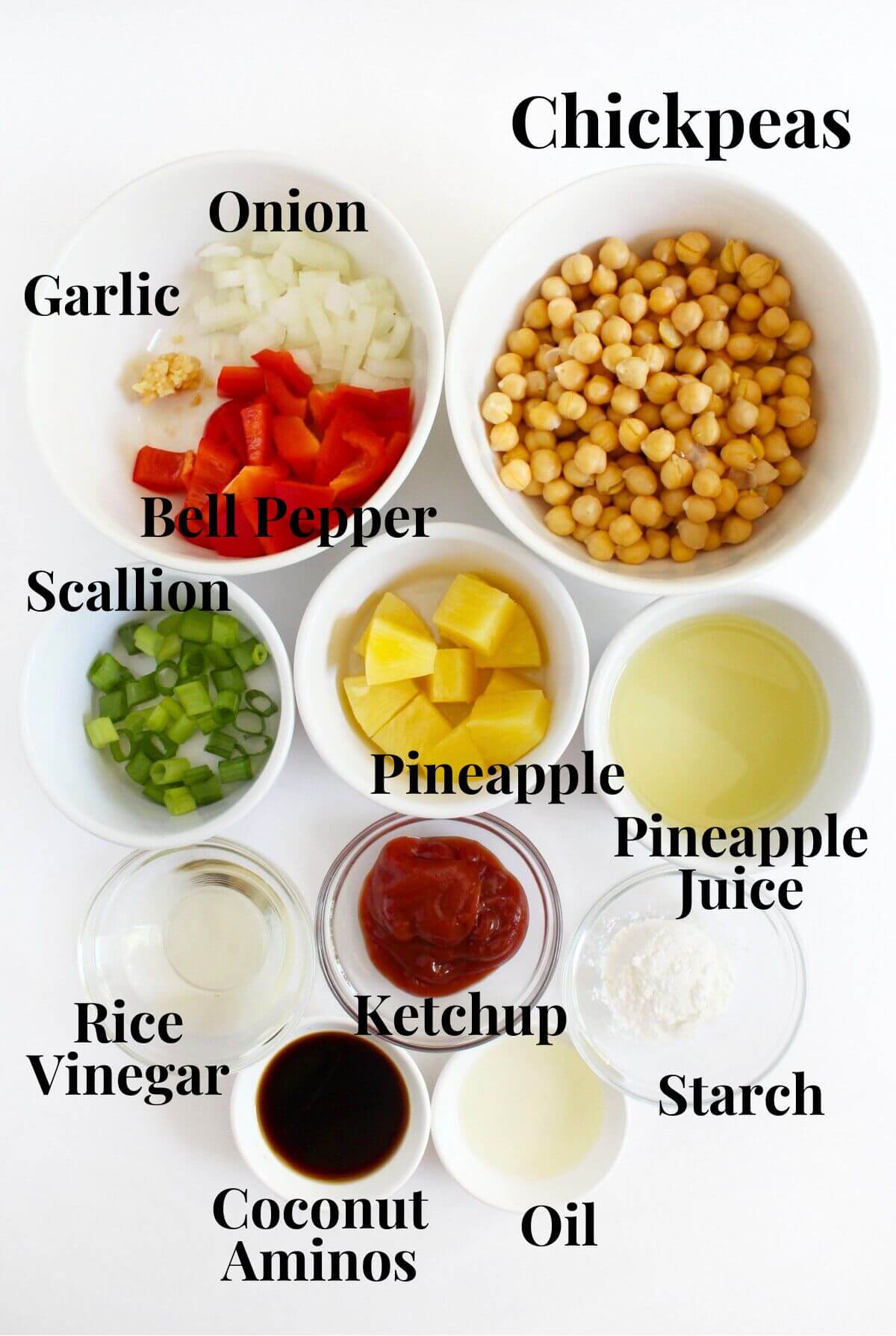 vegan sweet and sour chickpeas ingredients.