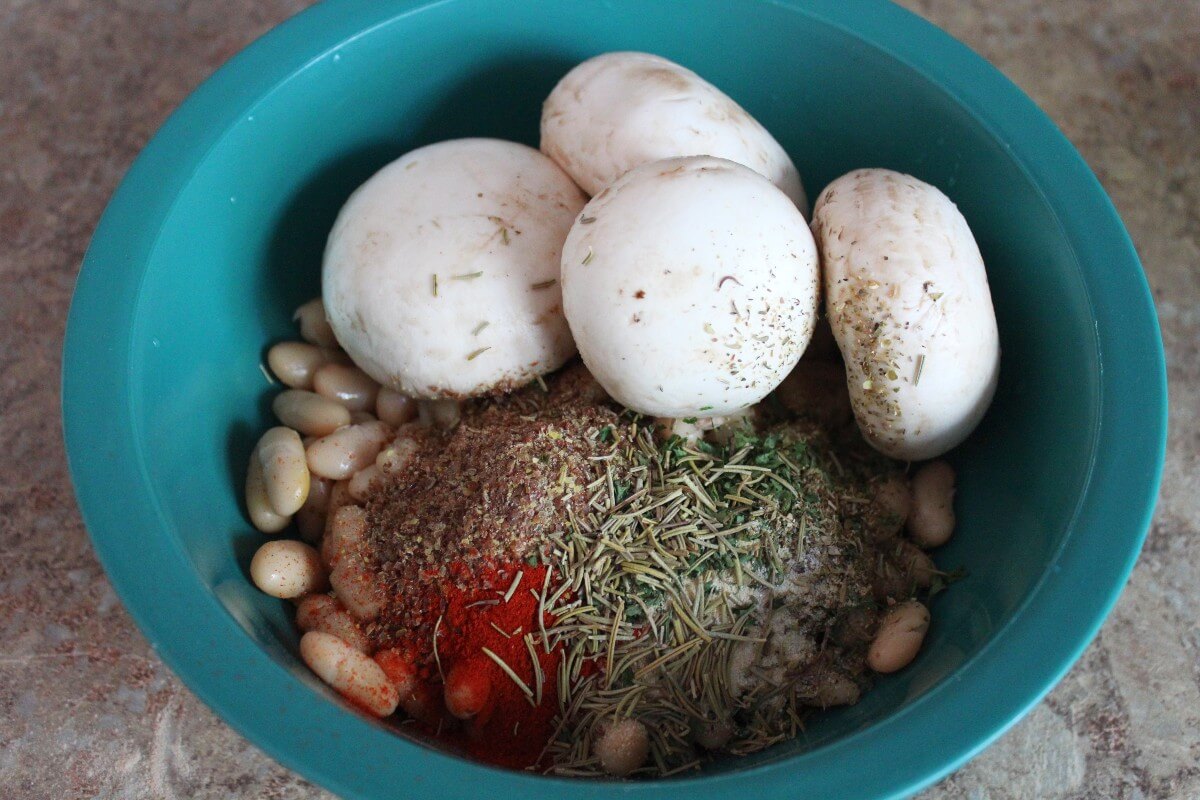 ingredients for vegan bean meatballs in bowl.