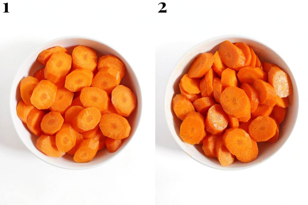 steps 1 and 2 prepping carrots for air fryer.