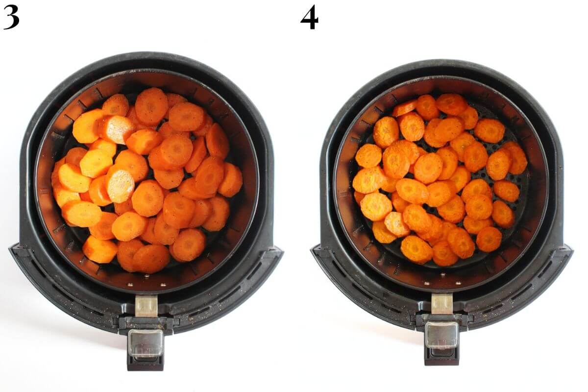 steps 3 and 4 air frying carrots.