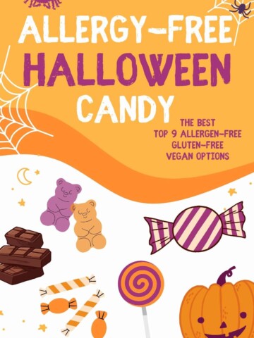 allergy-free halloween candy options list graphic.