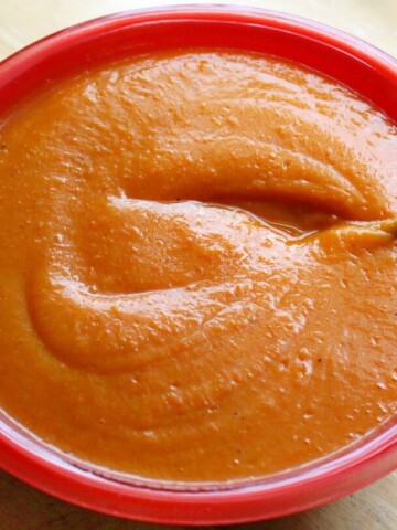 big bowl of butternut squash carrot soup.