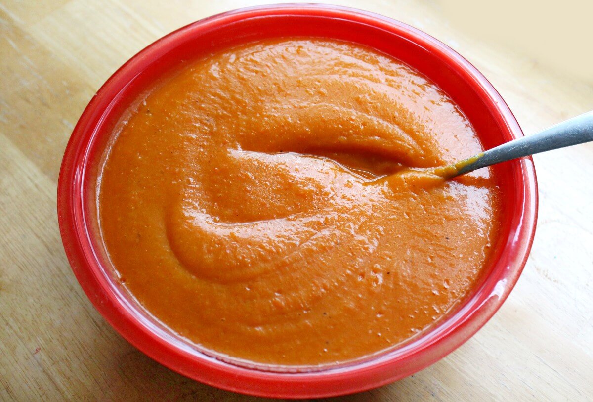 big bowl of butternut squash carrot soup.