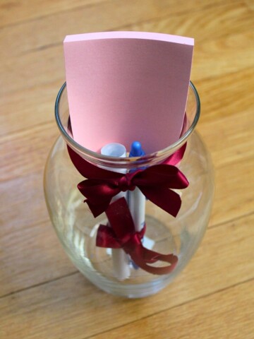memory jar with note pad and pen.