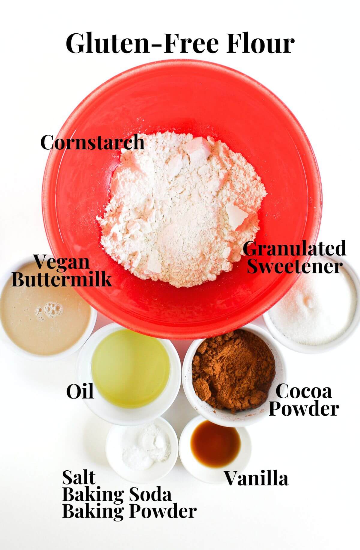 ingredients for gluten-free vegan chocolate cupcakes.