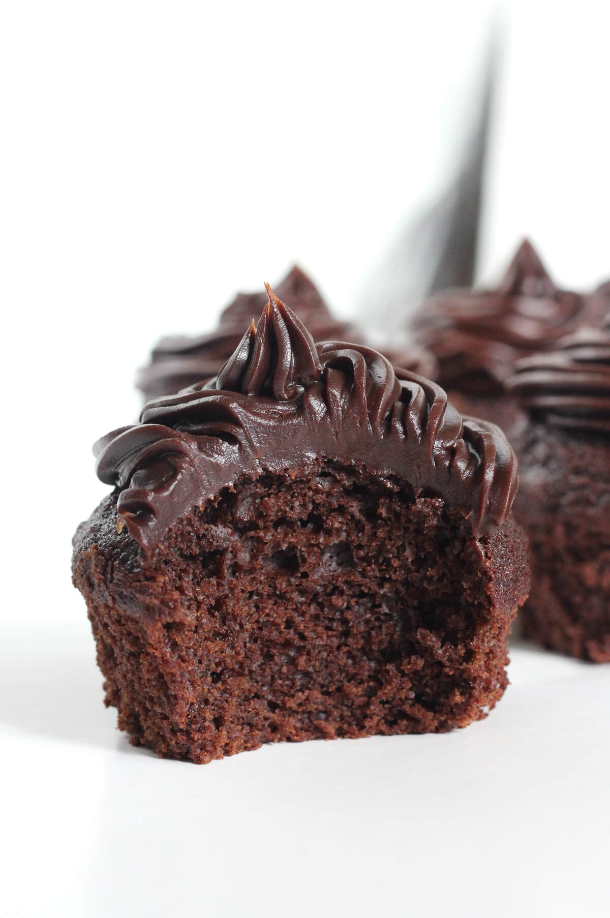 close up of texture in gluten-free vegan chocolate cupcake.