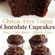 collage image of gluten-free vegan chocolate cupcakes.