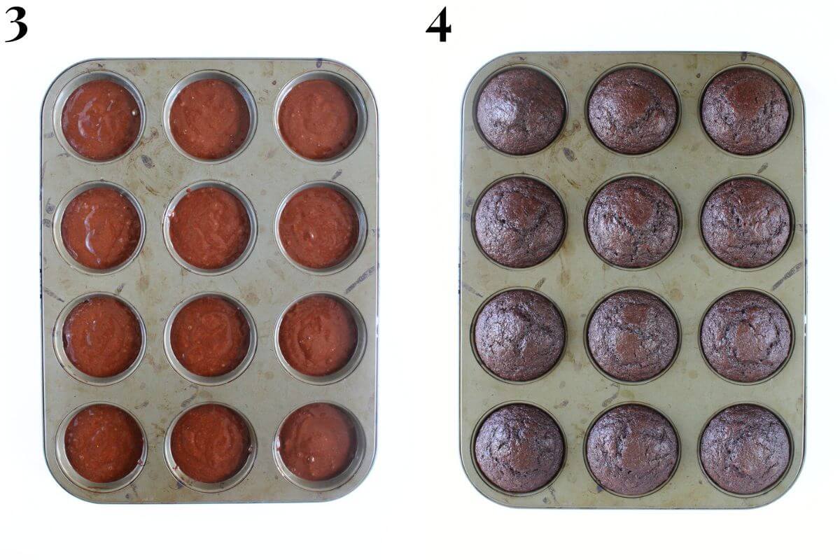 steps 3 and 4 baking gluten-free chocolate cupcakes.