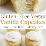 collage image of gluten-free vegan vanilla cupcakes.