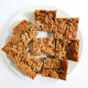 plate of cut vegan coconut chewies to serve.
