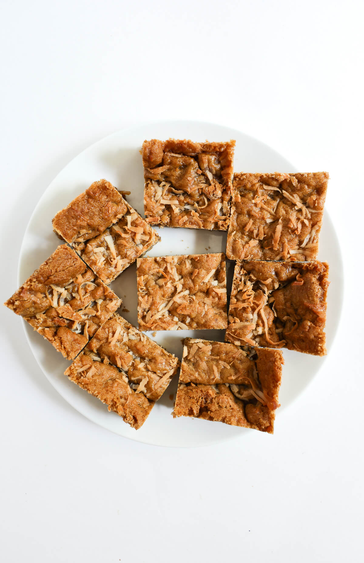 plate of cut vegan coconut chewies to serve.