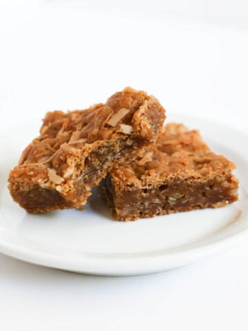 plate with two vegan coconut chewies with bite in one.