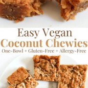 collage image of vegan coconut chewies bars.