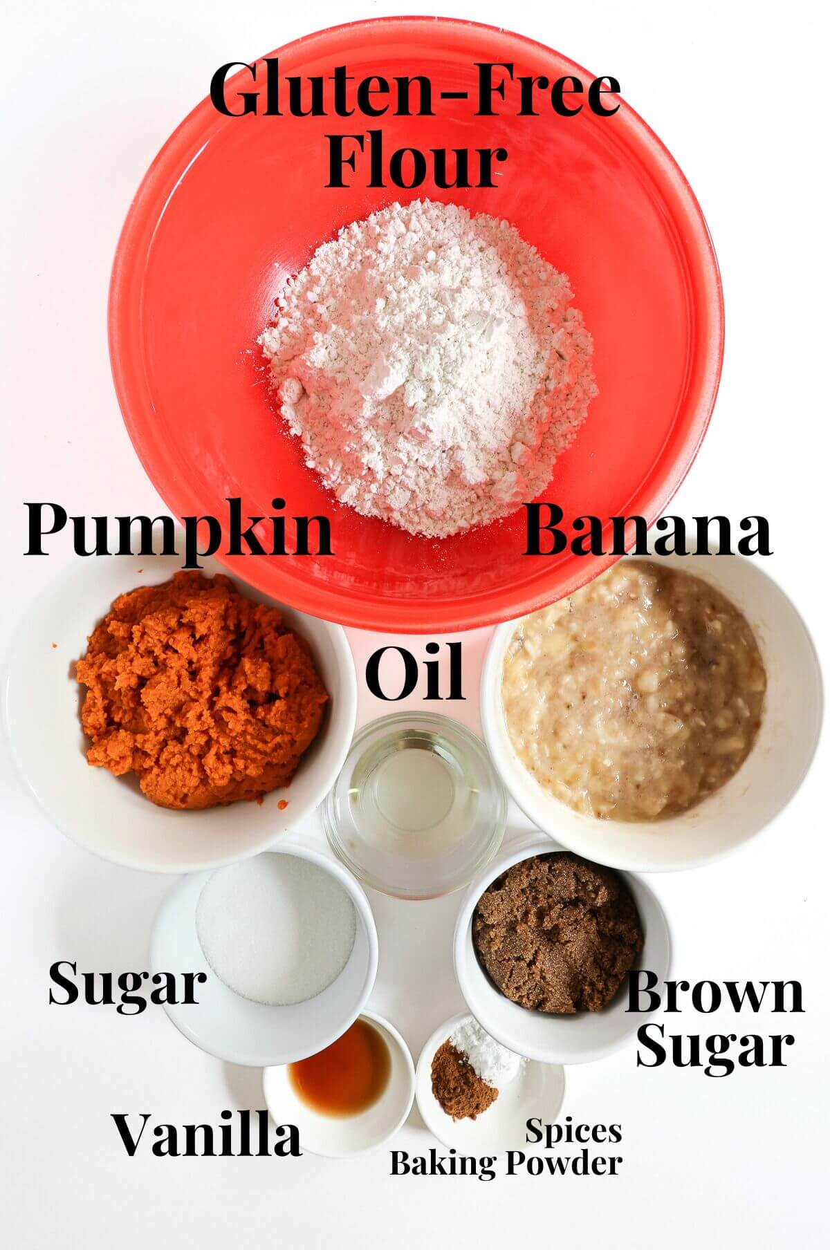 gluten-free vegan pumpkin banana bread ingredients.