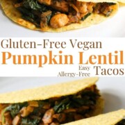 collage image of pumpkin lentil tacos.