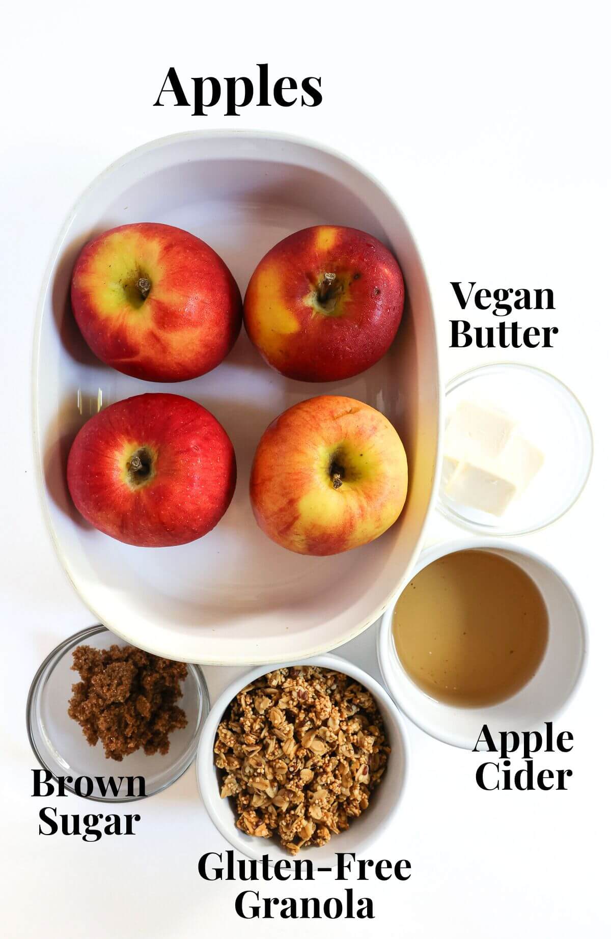ingredients for stuffed baked apples that are gluten-free and vegan.