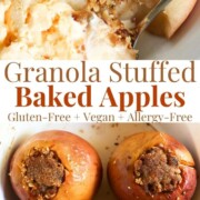 collage image of baked apples with granola.