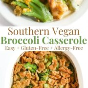 collage image of vegan broccoli casserole.