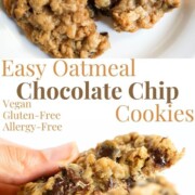 collage image of gluten-free oatmeal chocolate chip cookies.