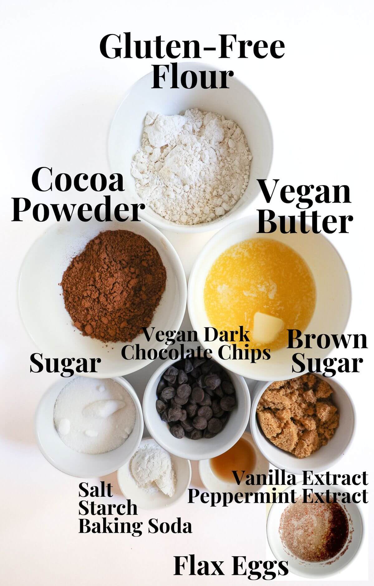 gluten-free vegan peppermint bark brownie ingredients.